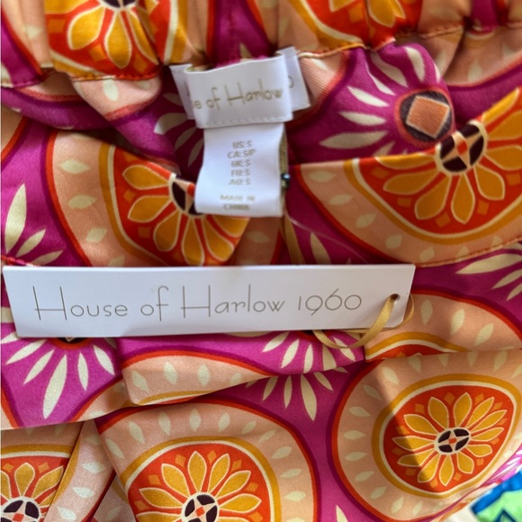 House of Harlow 1960 Pink and Orange Patterned Wide Leg Satin Pants - Picture 7 of 7